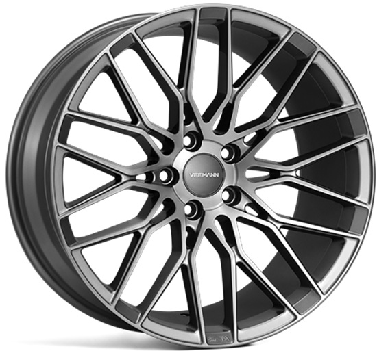 NEW 18" VEEMANN V-FS34 ALLOY WHEELS IN GRAPHITE SMOKE MACHINED WITH WIDER 9" REARS ET42/42